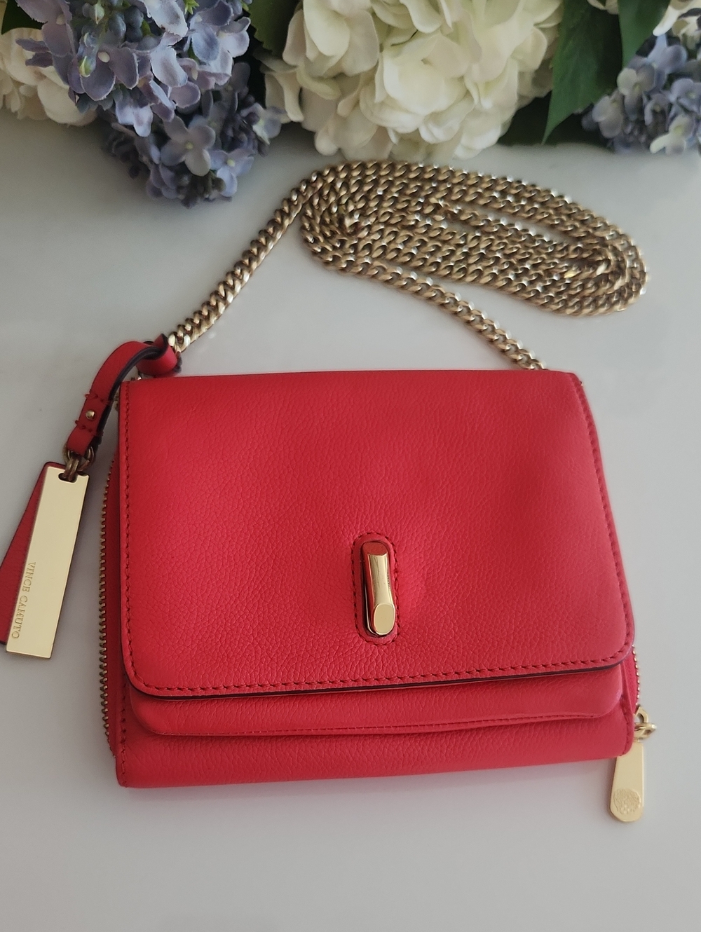 Vince Camuto Red Crossbody with Gold Chain..stunning Color!